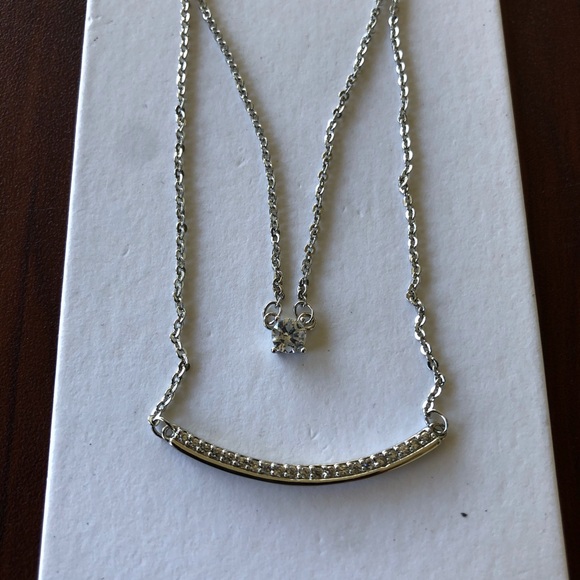 Express Two Row Cubic Zirconia Curved Bar Necklace - Picture 5 of 6